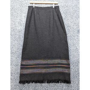 VTG Southwestern Wool Maxi Skirt Size 12 Lagenlook Cottage Native Western Fringe